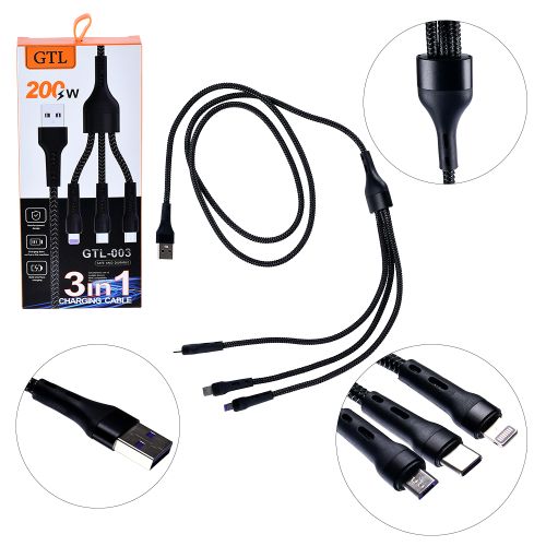 ������ GTL 3-in-1 USB to Lightning+Micro+Type-C 200W 1.2�