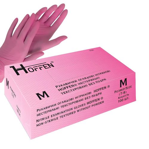 Рукавички нітрилові M Hoffen 3.5г нестерильні текстуровані 50пар/уп  HFN-14352M